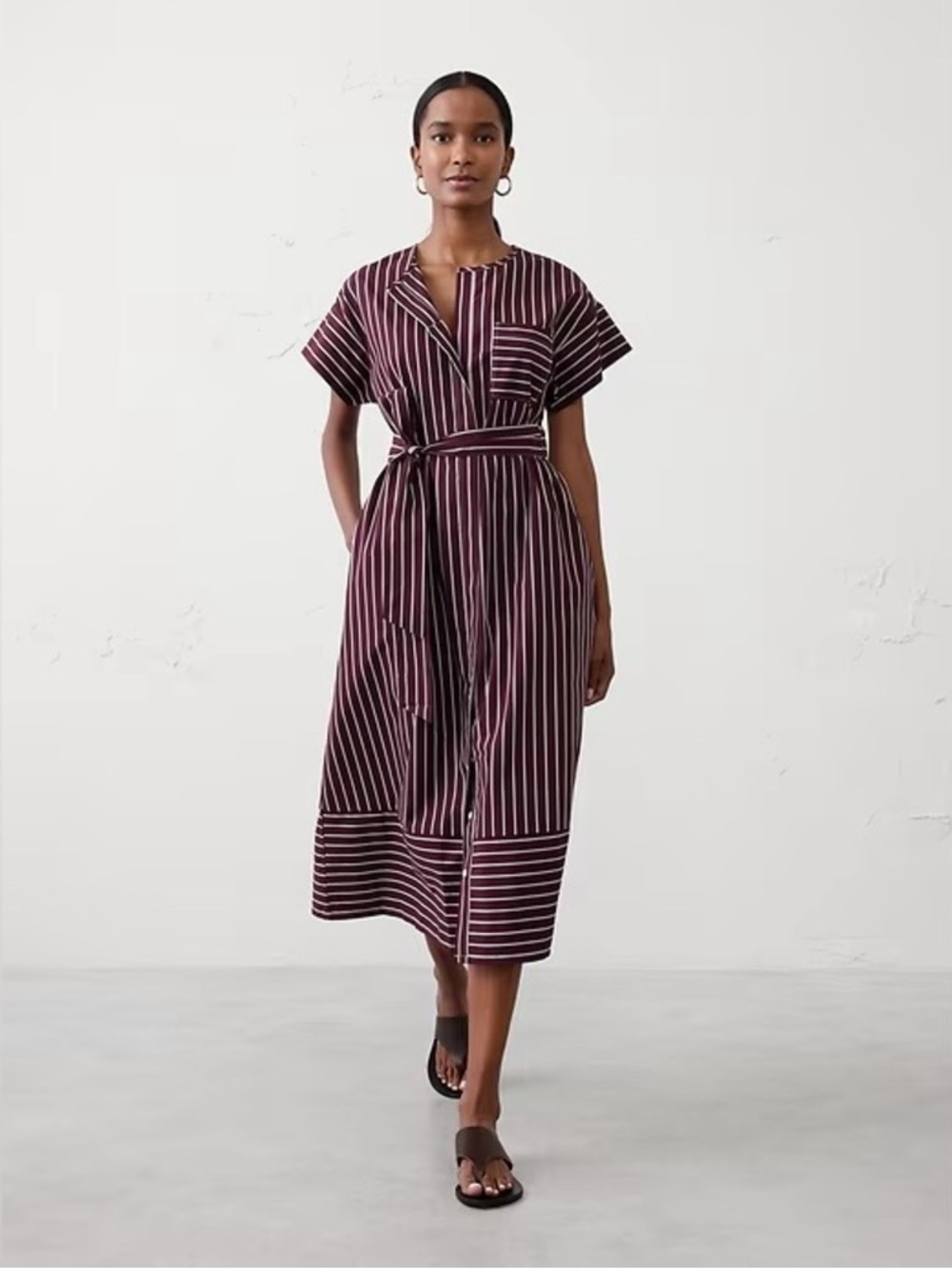 NWOT Banana Republic Burgundy and White Striped Midi Dress